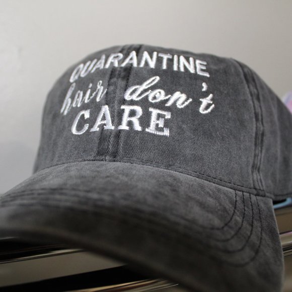Black 'Quarantine Hair Don't Care' Embroidered Cap - Picture 1 of 2